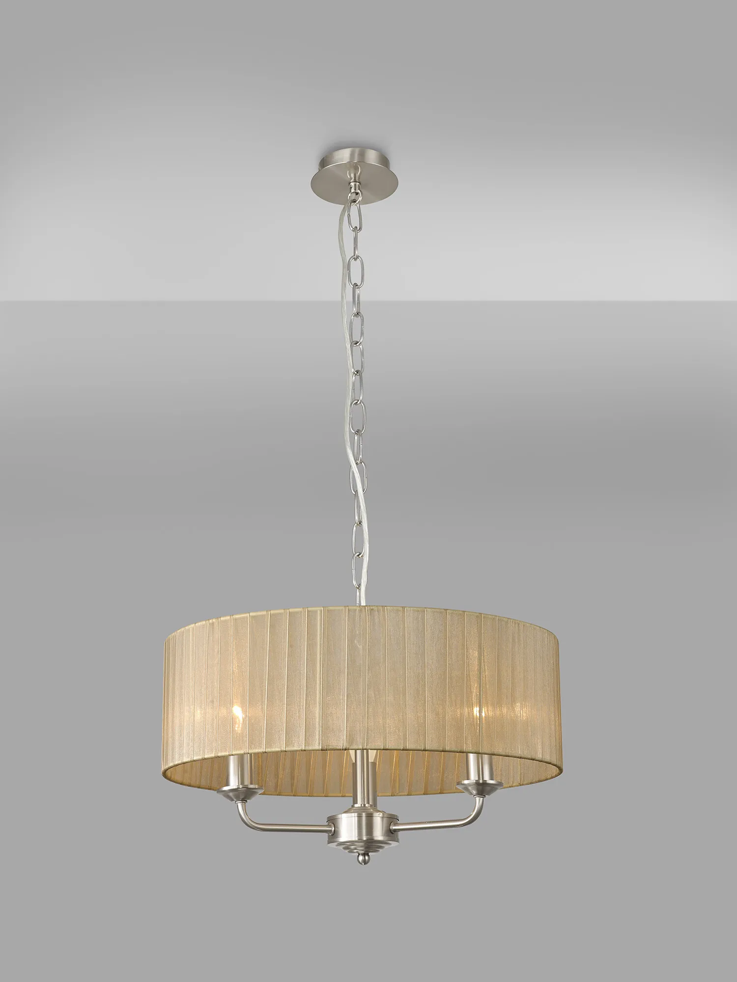 Banyan 3 Light Multi Arm Pendant With 45cm x 15cm Organza Shade Satin Nickel/Soft Bronze DK0877  Deco Banyan SN SB